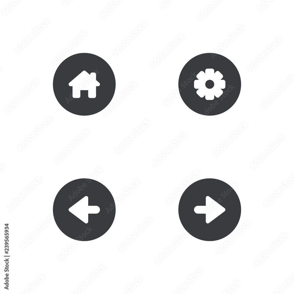 Navigation button icon set. Vector circle icon. Browser navigation button. Forward  back setting home icon. Element for design mobile app interface or website  Stock Vector | Adobe Stock