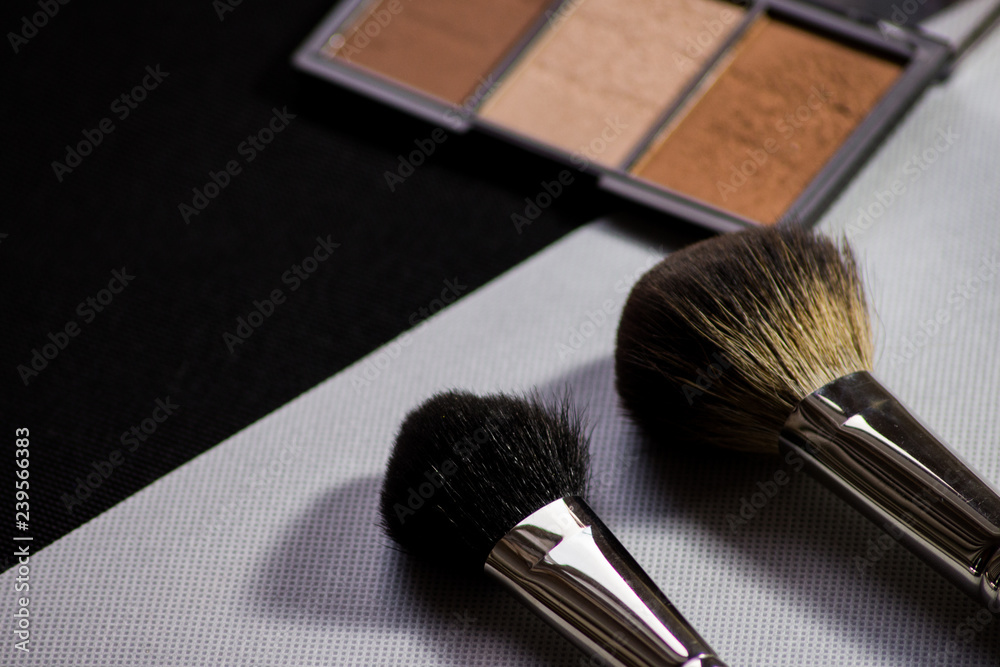 Makeup brush . Face powder bronzer and cosmetic blush brush. Red lipstick Makeup brush . Face powder bronzer and cosmetic blush brush. Red lipstick