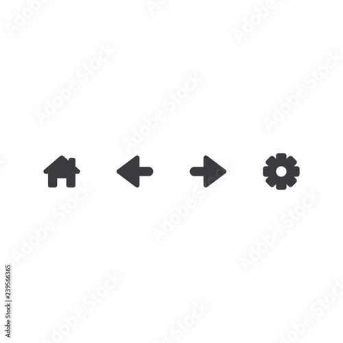 Navigation button icon set. Vector icon. Browser navigation button. Forward back setting home icon. Element for design mobile app interface or website