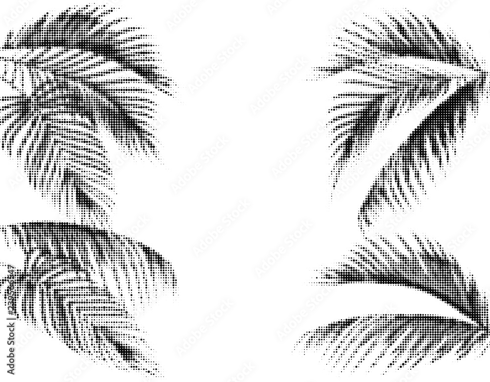 Naklejka premium Various tropical palm leaves. Stylized Dots Design in Black and White Execution. Isolated on white background. illustration