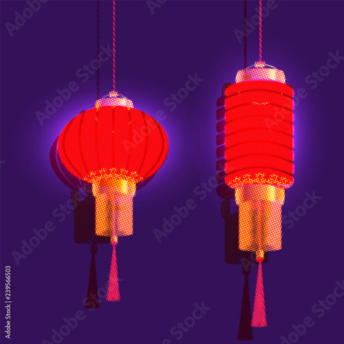 Chinese New Year. Two red chinese lantern. Isolated illustration