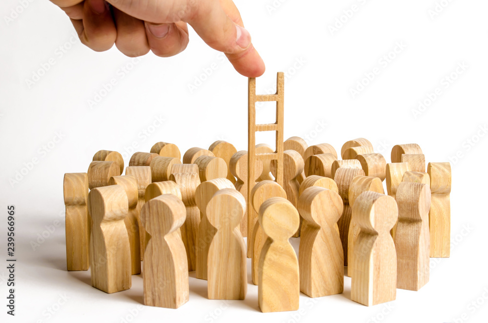 The hand stretches the ladder to a group of human figures. career ...