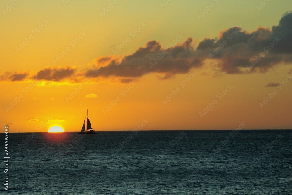 ship at sunset Maui Hawaii