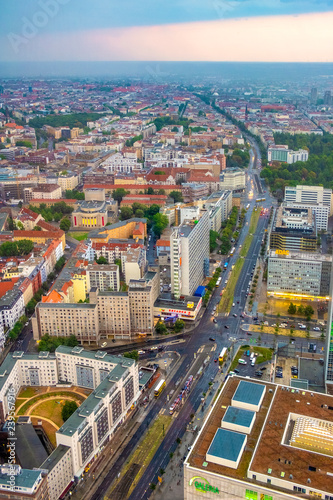 Berlin, Germany - Panoramic view of the central, north and east districts of Berlin along the Karl Liebknecht Strasse street
