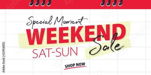Weekend Sale Banner promotion website banner heading design on calendar white background vector for banner or poster. Sale and Discounts Concept.