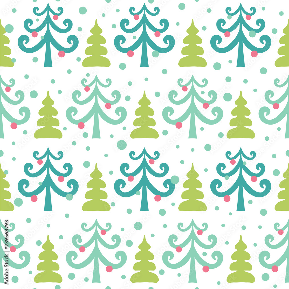 Christmas trees. Seamless vector pattern with snow and trees. 