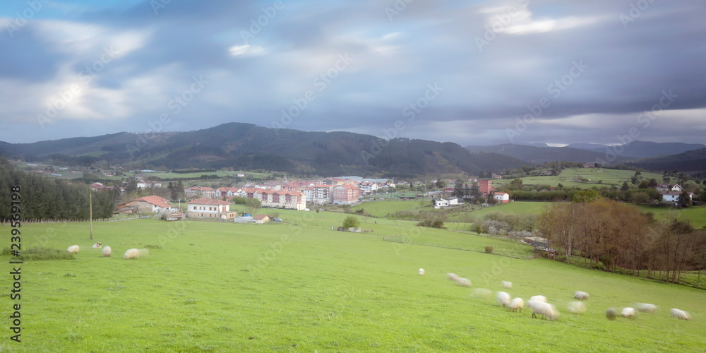 Rural view of the village of Larrabetzu. Larrabetzu is a beautiful village located in the Txorierri valley, in the heart of Bizkaia (Basque Country).