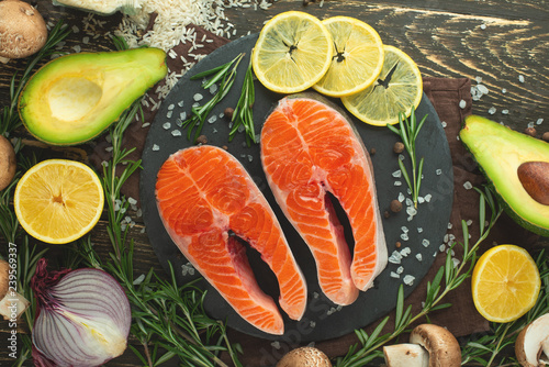 Delicious fresh fish steaks, salmon, trout. Clean and tasty food