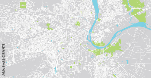 Urban vector city map of Agra, India