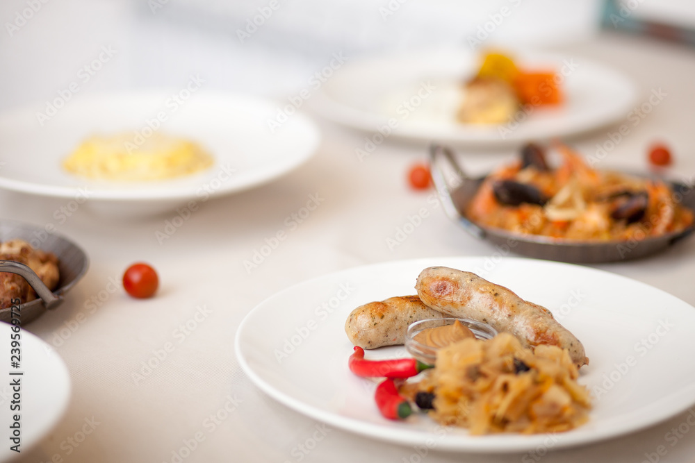Sausages with mustard, cabbage and red pepper Sausages with mustard, cabbage and red pepper