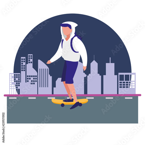 man with skateboard in the city