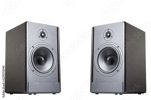 Two sound speakers on a white background isolated photo