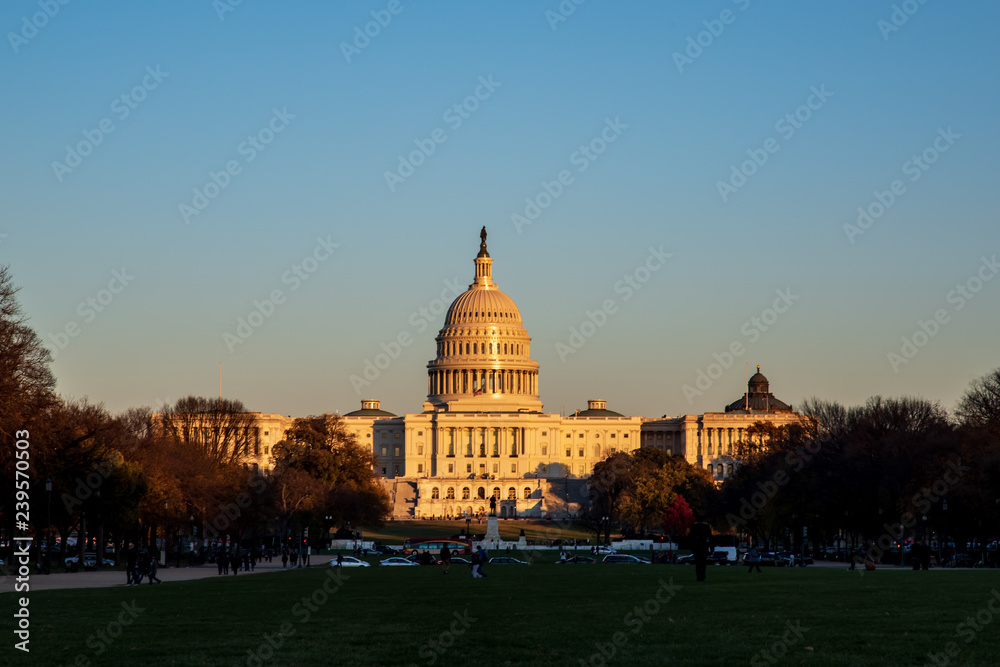 The Capitol Building glows in the Golden Hour sunlight