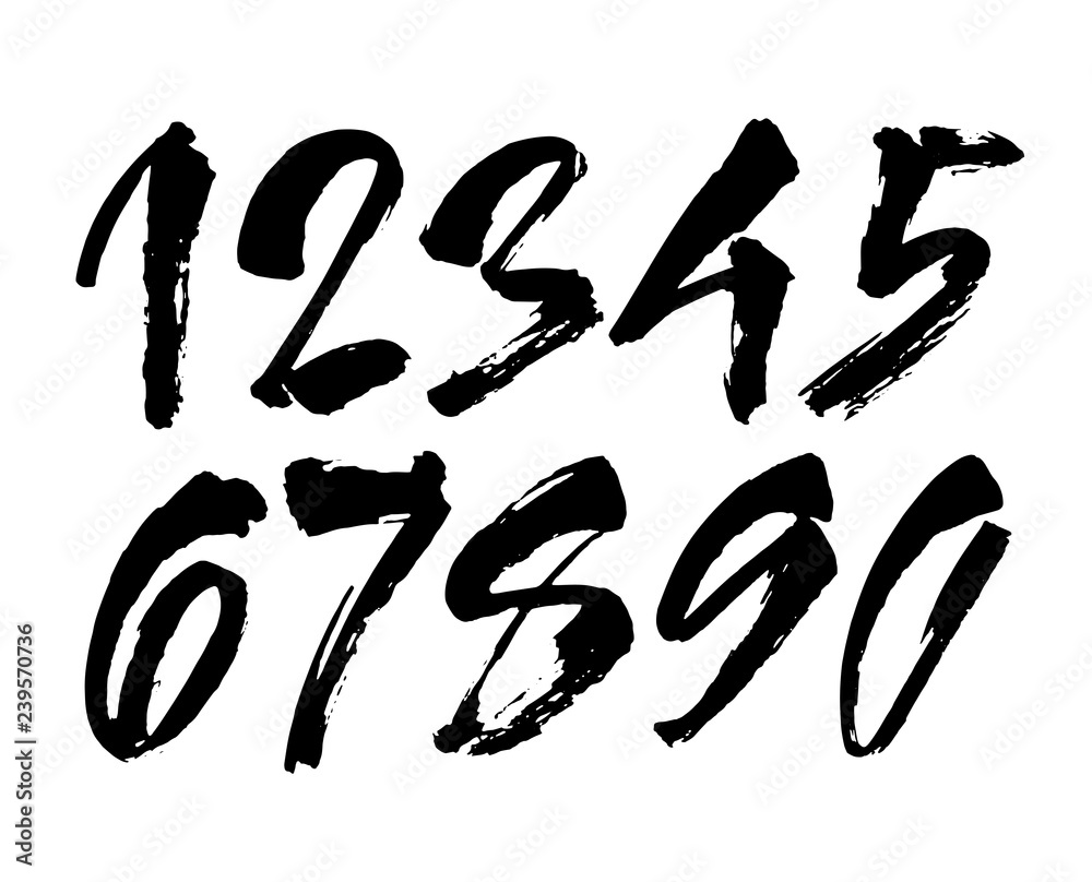 set of calligraphic acrylic or ink numbers. ABC for your design, brush lettering on a black background set of calligraphic acrylic or ink numbers. ABC for your design, brush lettering on a black background