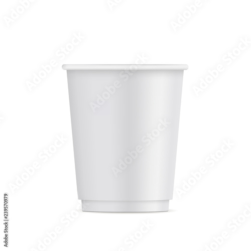 Small paper disposable cup mockup isolated on white background - front view. Vector illustration