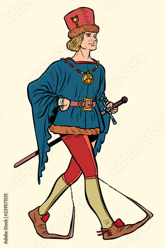 Poulaines worn, medieval man 15th century