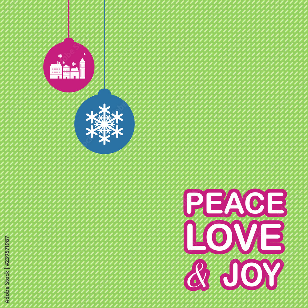 Naklejka premium 2019 Happy New Year greeting card design template layout on green background with toy, ball peace love joy