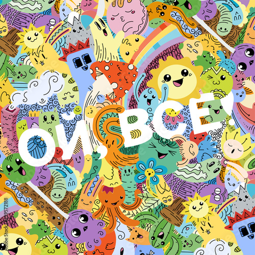 Oh, that is all. Swear russian phrase with funny doodle monsters on a background