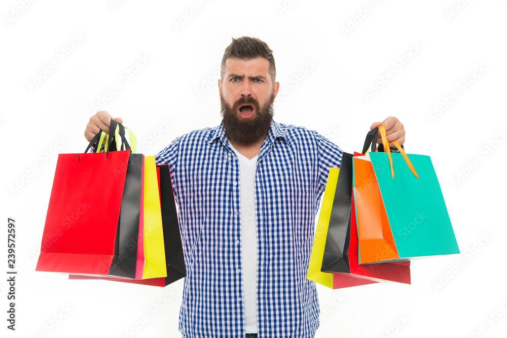 Black Friday. Nice purchase. Cyber Monday. Shopping sale. Male barber care. Mature hipster with beard. Bearded man with shopping bags.. brutal sad caucasian hipster with moustache Black Friday. Nice purchase. Cyber Monday. Shopping sale. Male barber care. Mature hipster with beard. Bearded man with shopping bags.. brutal sad caucasian hipster with moustache
