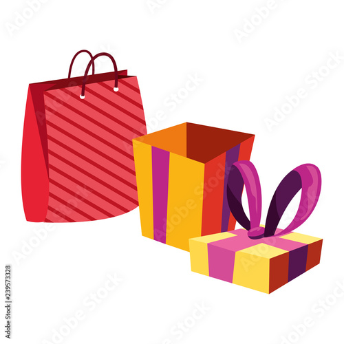 gift box and bag on white background