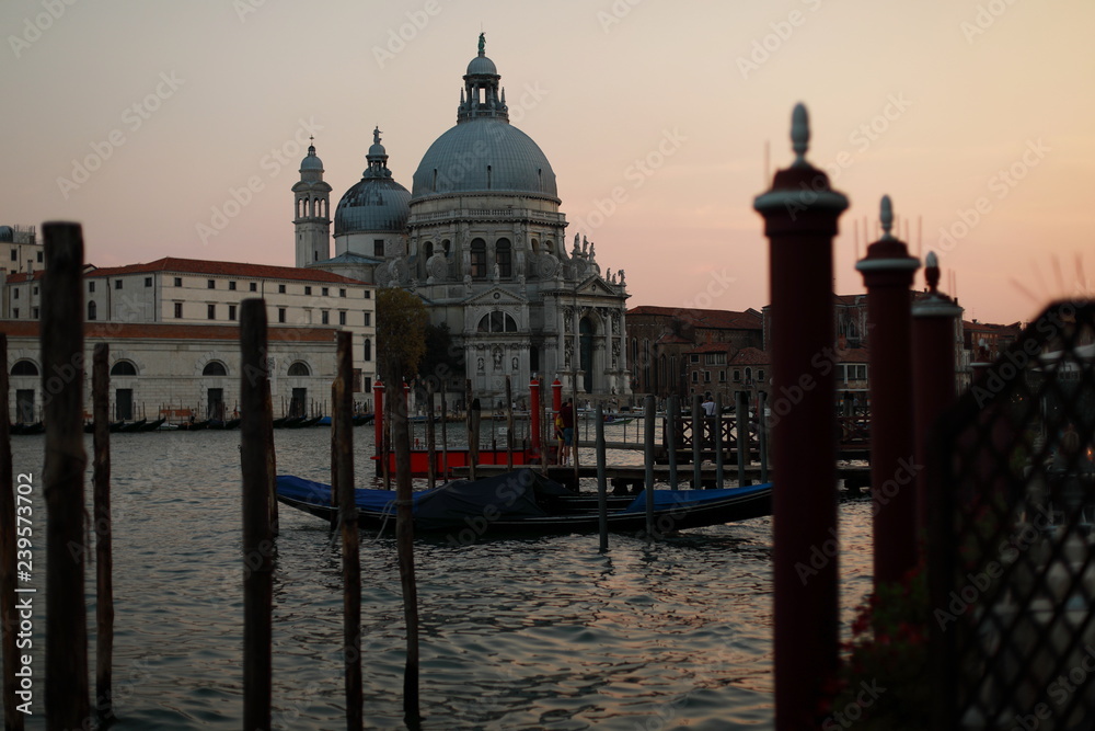 Evening view of venice buildings on water