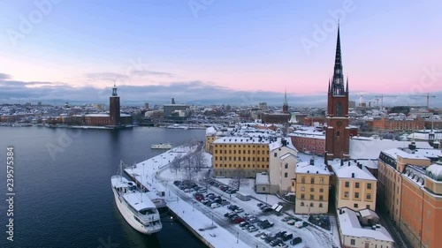 Aerial view of Stockholm City in winter 
