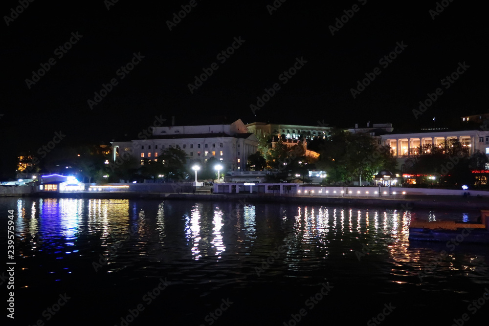 City of Sevastopol embankment view by night, Crimea, Russia