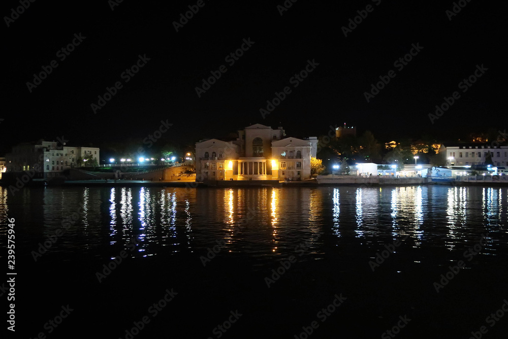 City of Sevastopol embankment view by night, Crimea, Russia