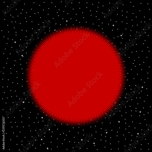 Red star on cosmic background.