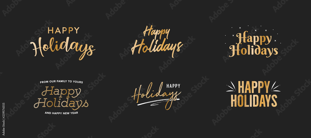 Happy Holidays Gold Vector Holiday Text Isolated Illustration - Vector