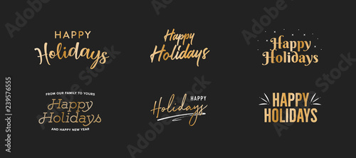 Happy Holidays Gold Vector Holiday Text Isolated Illustration - Vector photo