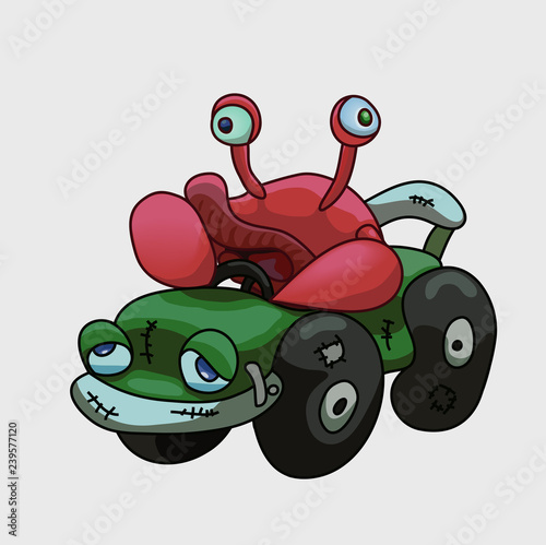 Inept crab driver in car vector illustration.