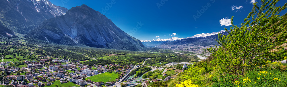 Fototapeta premium Leuk town near Leukerbad with Swiss Alps, Canton Wallis, Switzerland