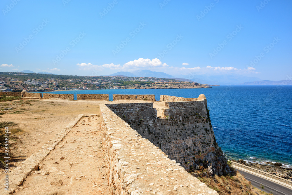 Huge wall of Rethimno medieval fortress on Crete island