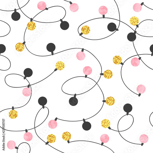 Christmas lights seamless pattern. Vector background with garland