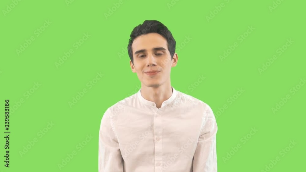 Smiling beautiful guy looking at camera isolated on green background. Portrait of satisfied young man. Smiling beautiful guy looking at camera isolated on green background. Portrait of satisfied young man.