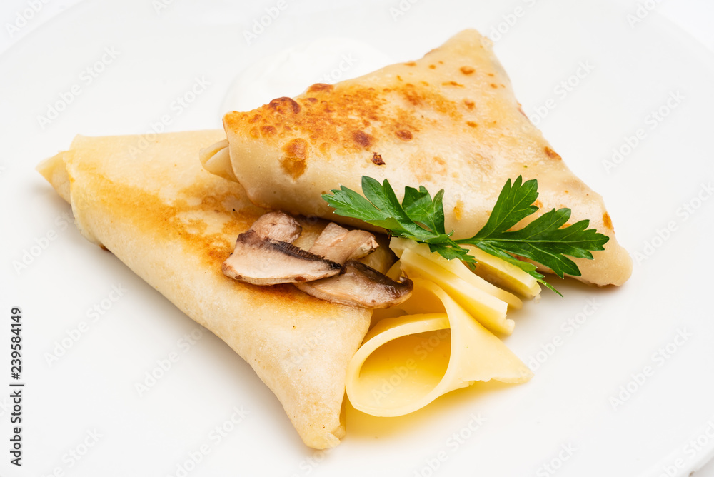 pancakes with meat and cheese