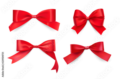 Set of red ribbon bows. Vector illustration isolated on white background. Сan be used in the design wedding, wrappers, gifts, wallpapers, greeting card, ets. EPS10.