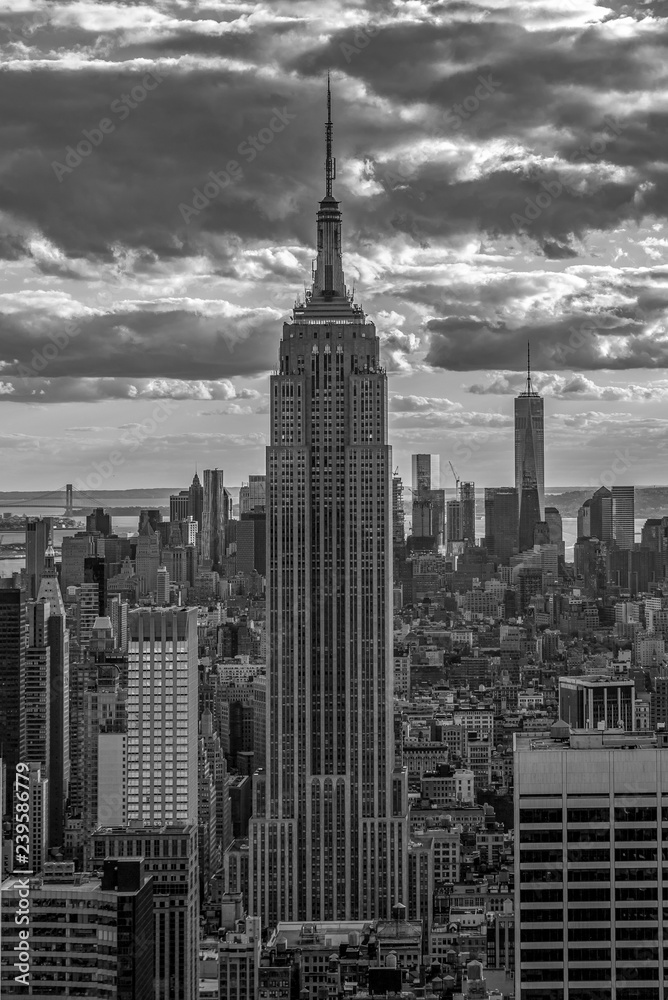 New York city skyline, black and white, United States of America