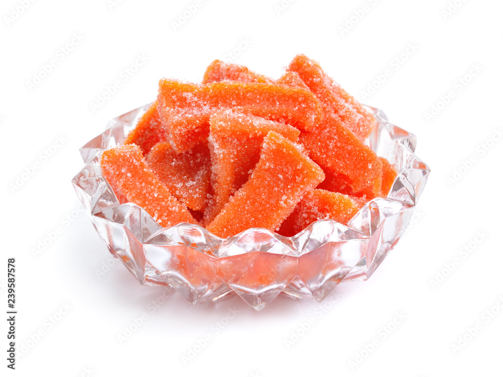 Candied pumpkin Succade isolated on white background Candied pumpkin Succade isolated on white background