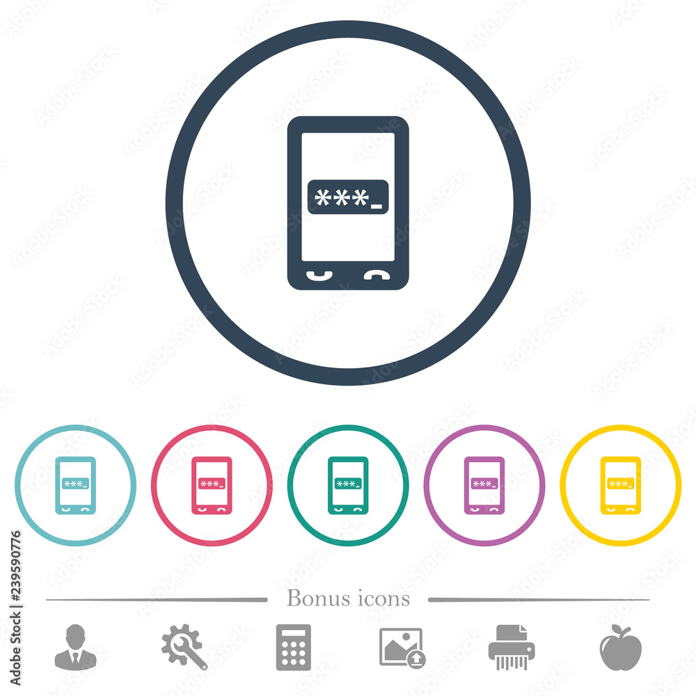 Mobile pin code flat color icons in round outlines Mobile pin code flat color icons in round outlines