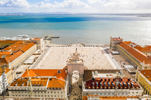 Praca do Comercio (Commerce square) and statue of King Jose I in Lisbon in a beautiful summer day, Portugal 
