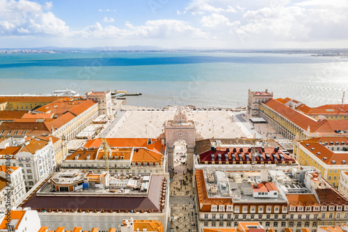 Praca do Comercio (Commerce square) and statue of King Jose I in Lisbon in a beautiful summer day, Portugal  photo