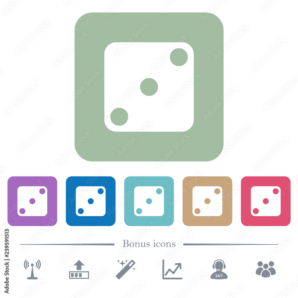 Domino three flat icons on color rounded square backgrounds Domino three flat icons on color rounded square backgrounds