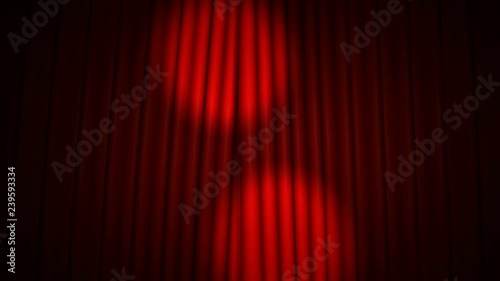 High-resolution 3D animation of the red velvet theatre curtains opening and closing