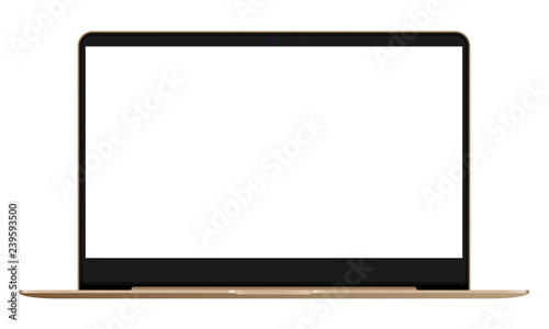 Abstract Laptop Mockup for Landing Page. Portable Notebook PC with White 15 Inch HD LCD Display. Front View Desctop Monitor Template with Space for Advertising. Realistic Isolated Black Illustration.