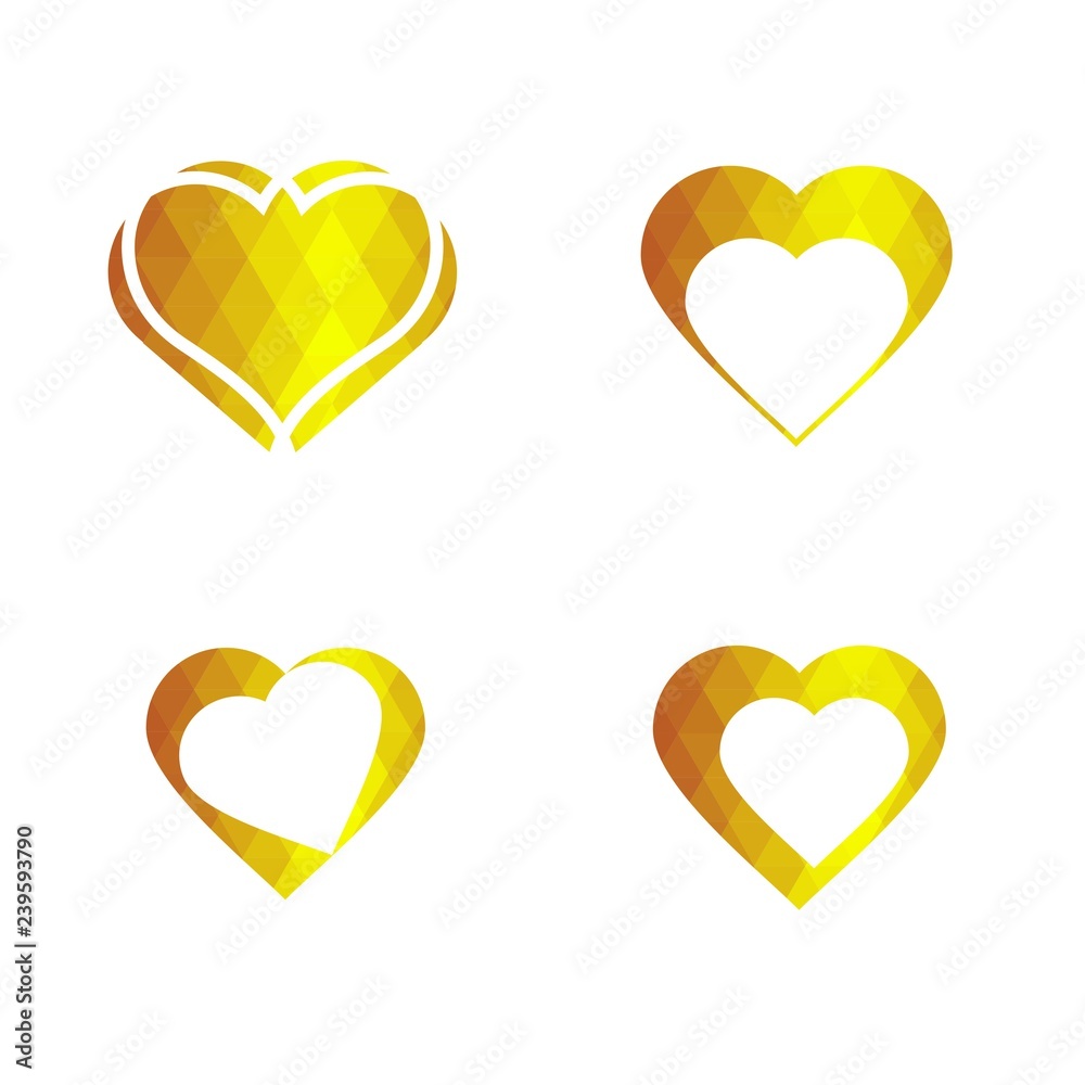 Geomatric hearts love vector icon. Heart icon set vector..Golden low poly style. - Vector Geomatric hearts love vector icon. Heart icon set vector..Golden low poly style. - Vector