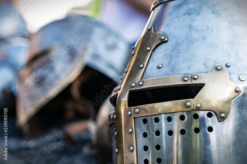 old knight armor is lying on the table