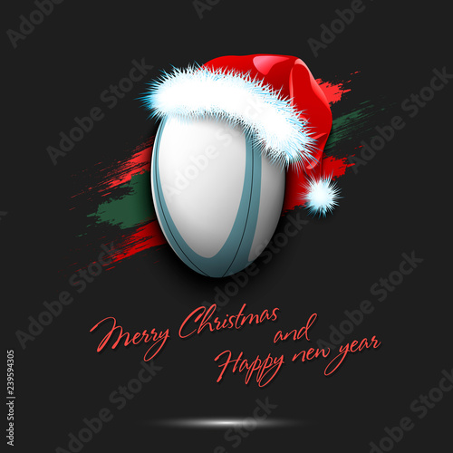 New year and rugby ball in santa hat