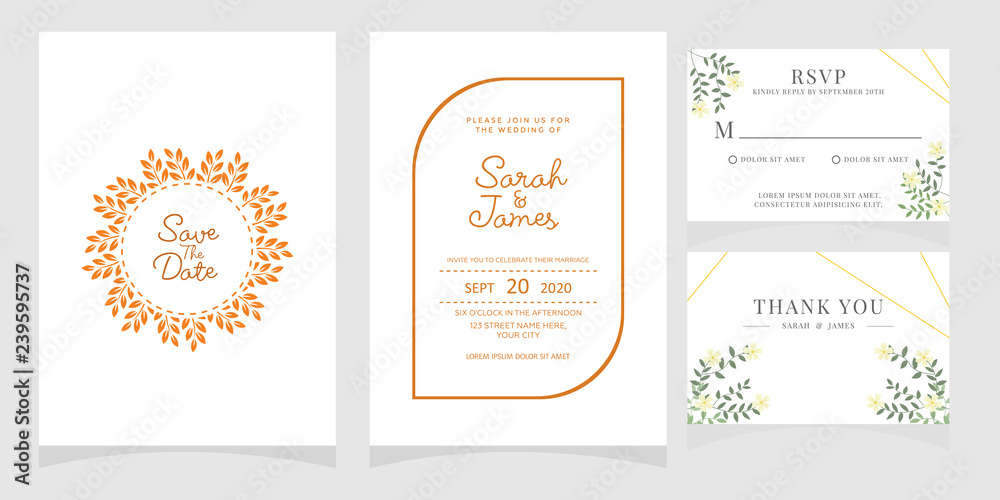 Wedding invitation, thank you card, save the date card. 